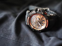 casio g shock black leather strap round bezel chronograph watch