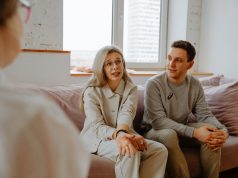 couple talking with therapist